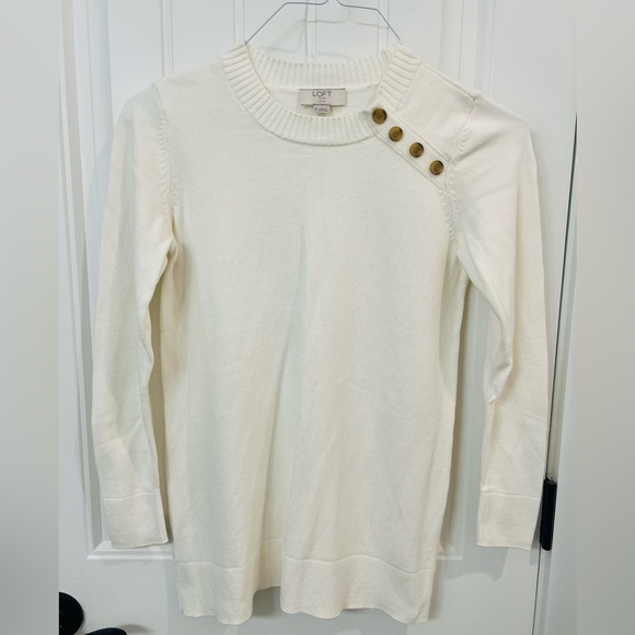 LOFT Ivory Sweater with Button Accents - Picture 1 of 5
